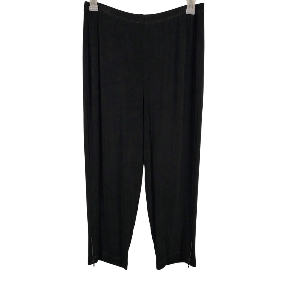 Chicos Womens SZ 2 Travelers Crop Pants Black Acetate Blend Minimalist Chic